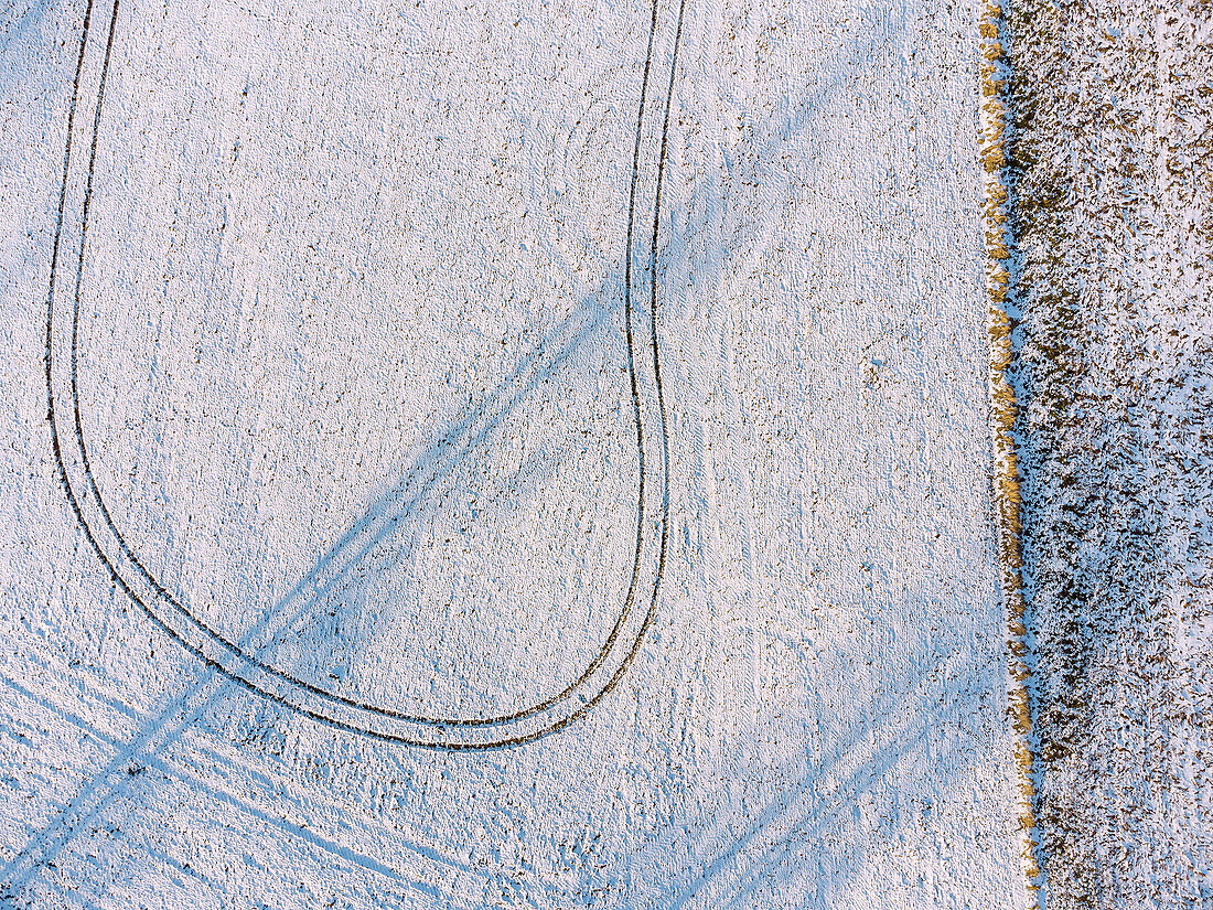 Fields, arable land, vehicle tracks near Oberschwillach, aerial view