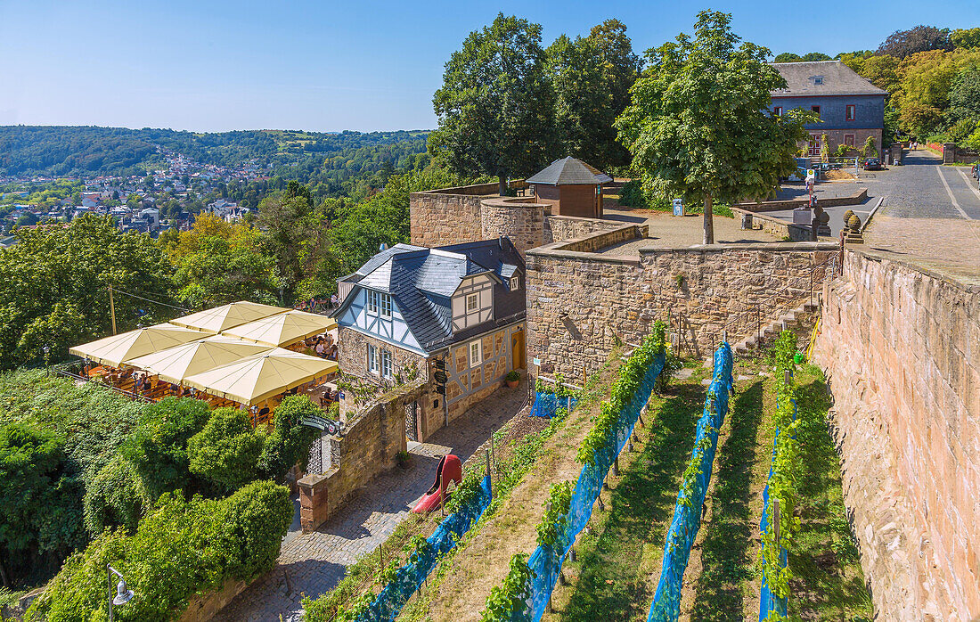 Marburg an der Lahn; landgrave castle; Bückingsgarten, Grimm-Dich path, Cinderella, red pumps