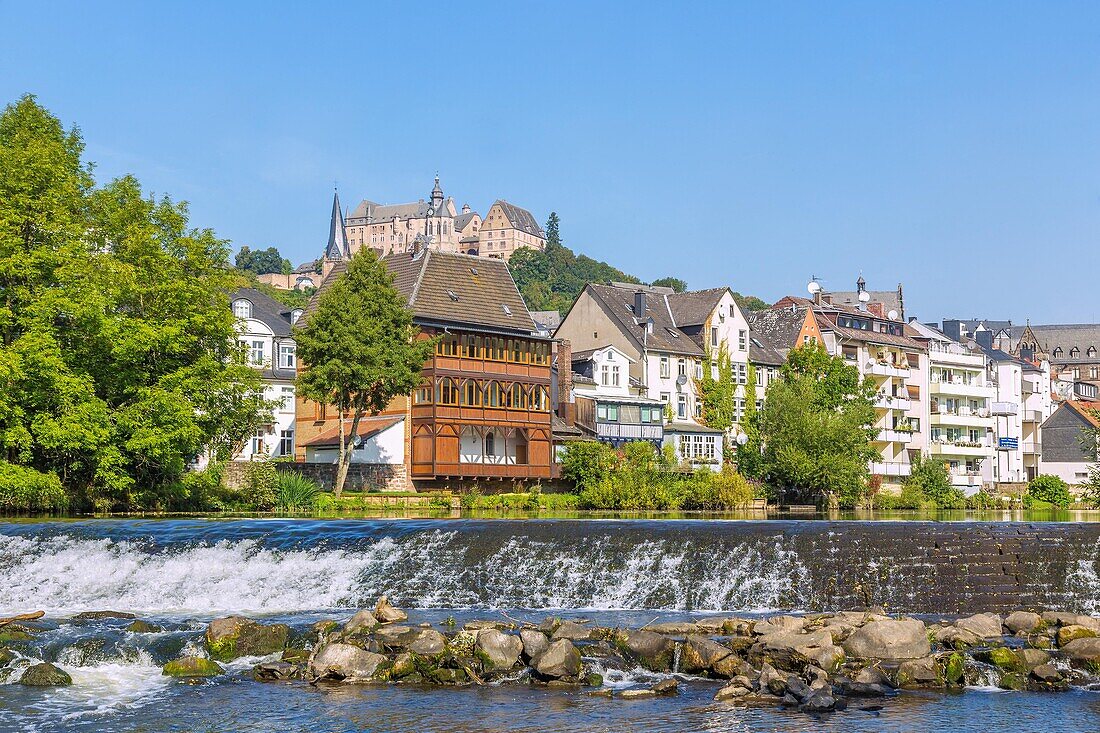 Marburg an der Lahn; Stadtansicht von Trojedamm, Landgrafenschloss, Hessen, Deutschland