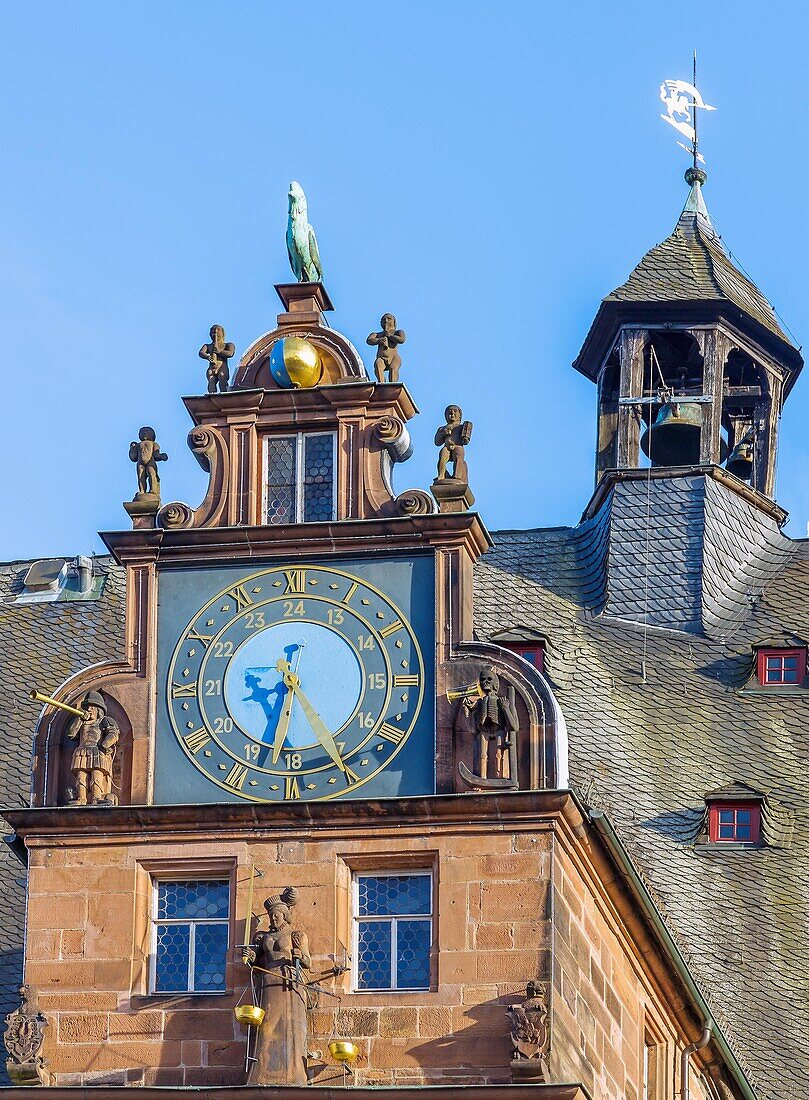 Marburg an der Lahn; Marktplatz, Rathaus, Renaissancegiebel, Hessen, Deutschland