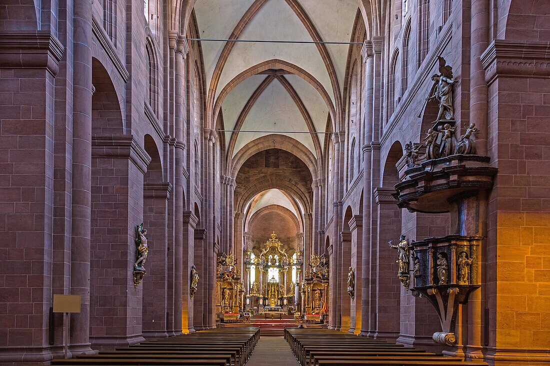 Worms, Dom St. Peter, Langhaus mit Hochaltar von Balthasar Neumann, Rheinland-Pfalz, Deutschland