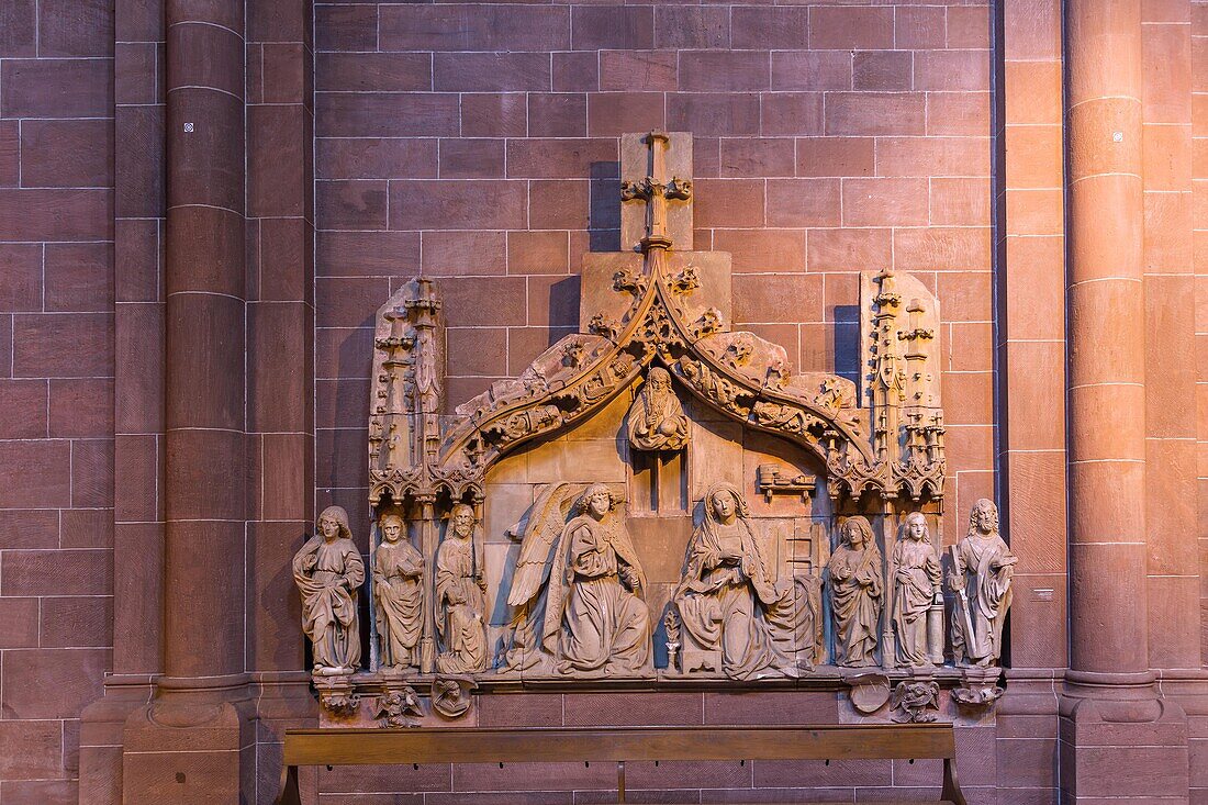 Worms, Dom St. Peter, Steinbildwerk Verkündigung, Rheinland-Pfalz, Deutschland