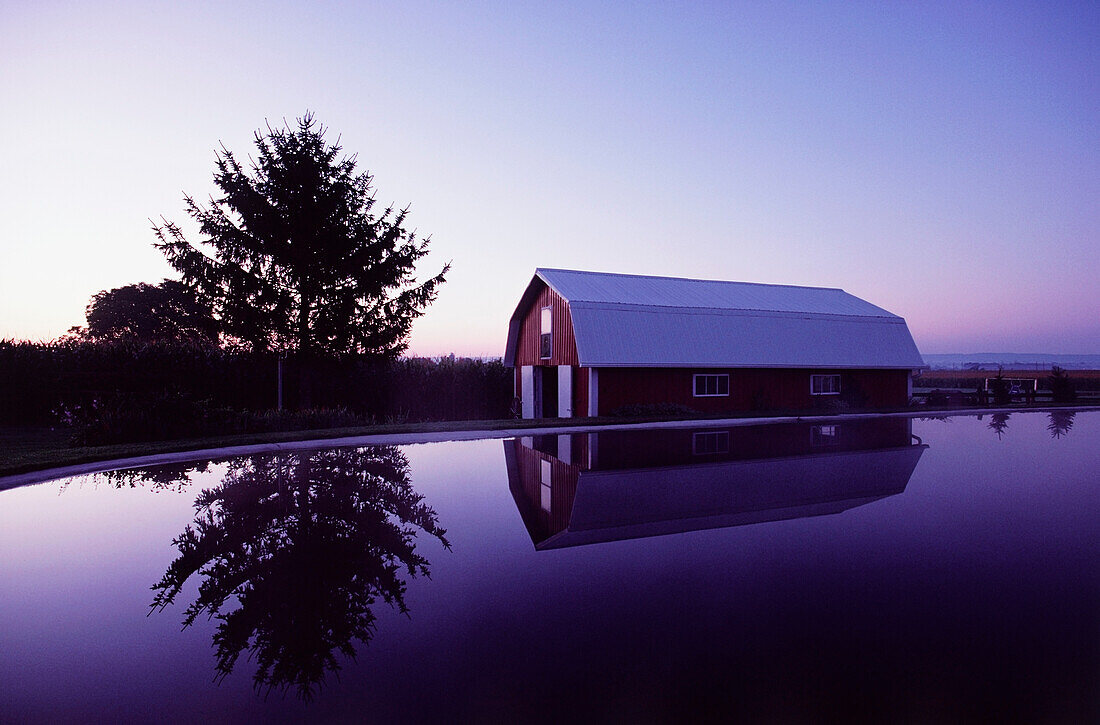 Reflection of a barn on water, Lancaster, Lancaster County, Pennsylvania, USA