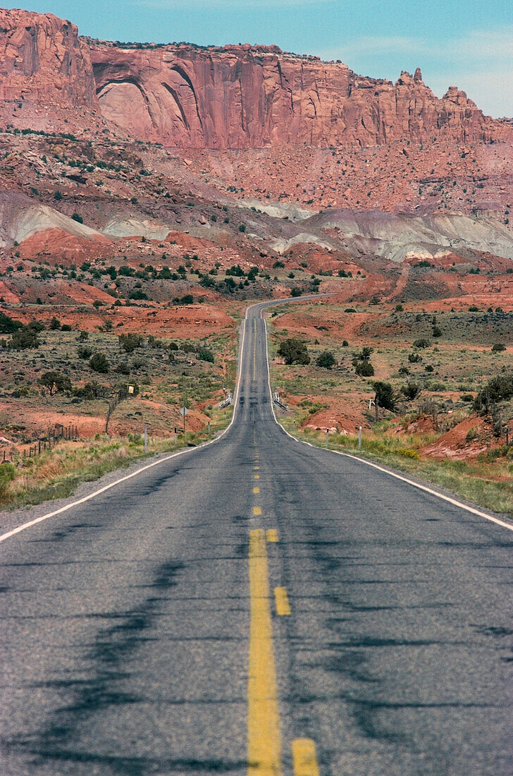 Highway leading to mountain range, Historic Route 66, Utah, USA