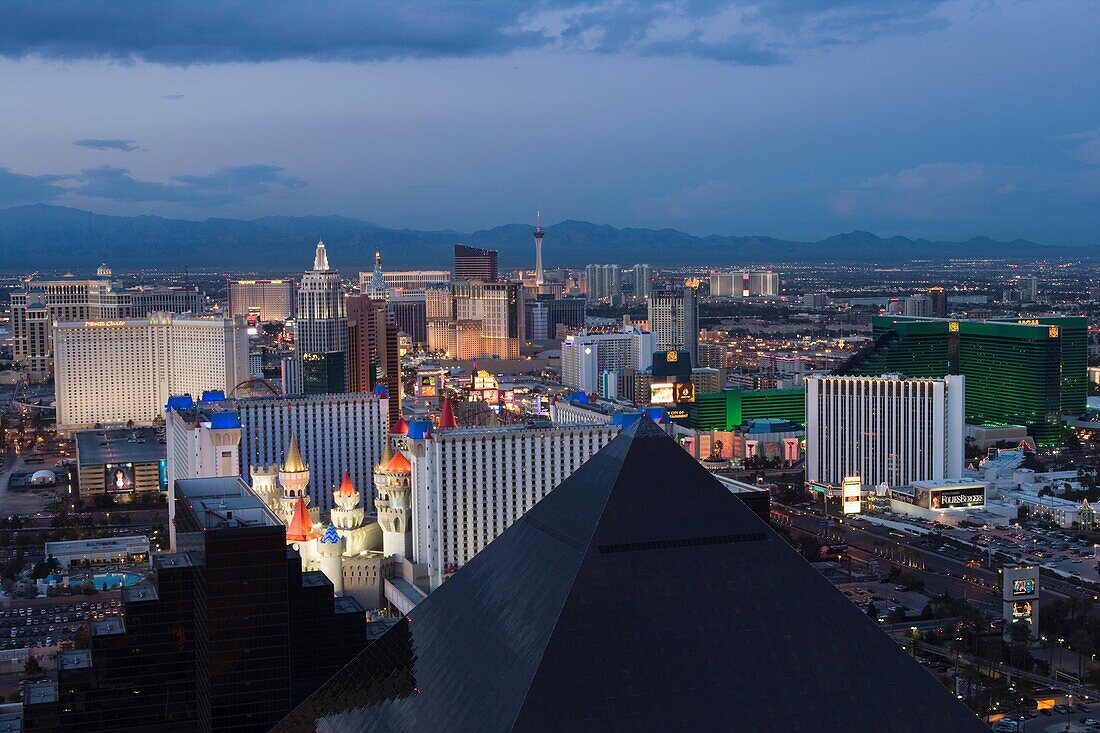 Buildings at Las Vegas Strip viewed from the top of the Mandalay Bay Resort and Casino, Las Vegas, Clark County, Nevada, USA