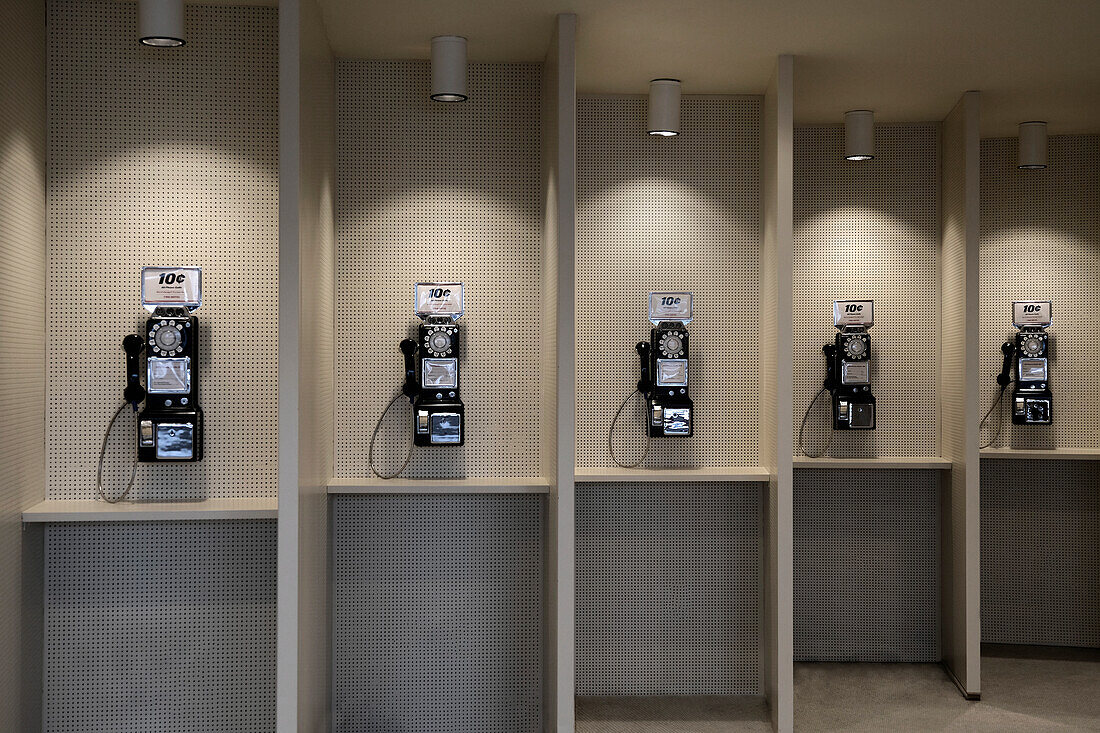 Phone booths at the TWA hotel designed by Eero Saarinen at JFK Airport