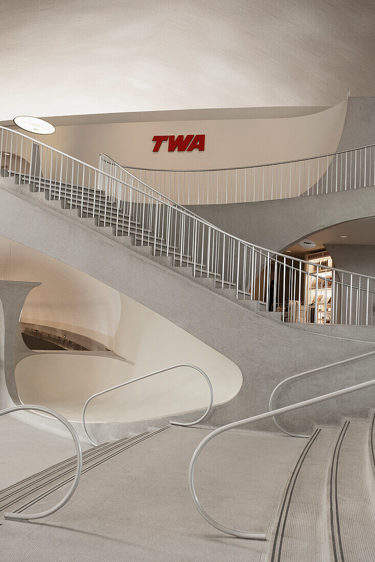 Lobby of the TWA hotel designed by Eero Saarinen at JFK Airport.