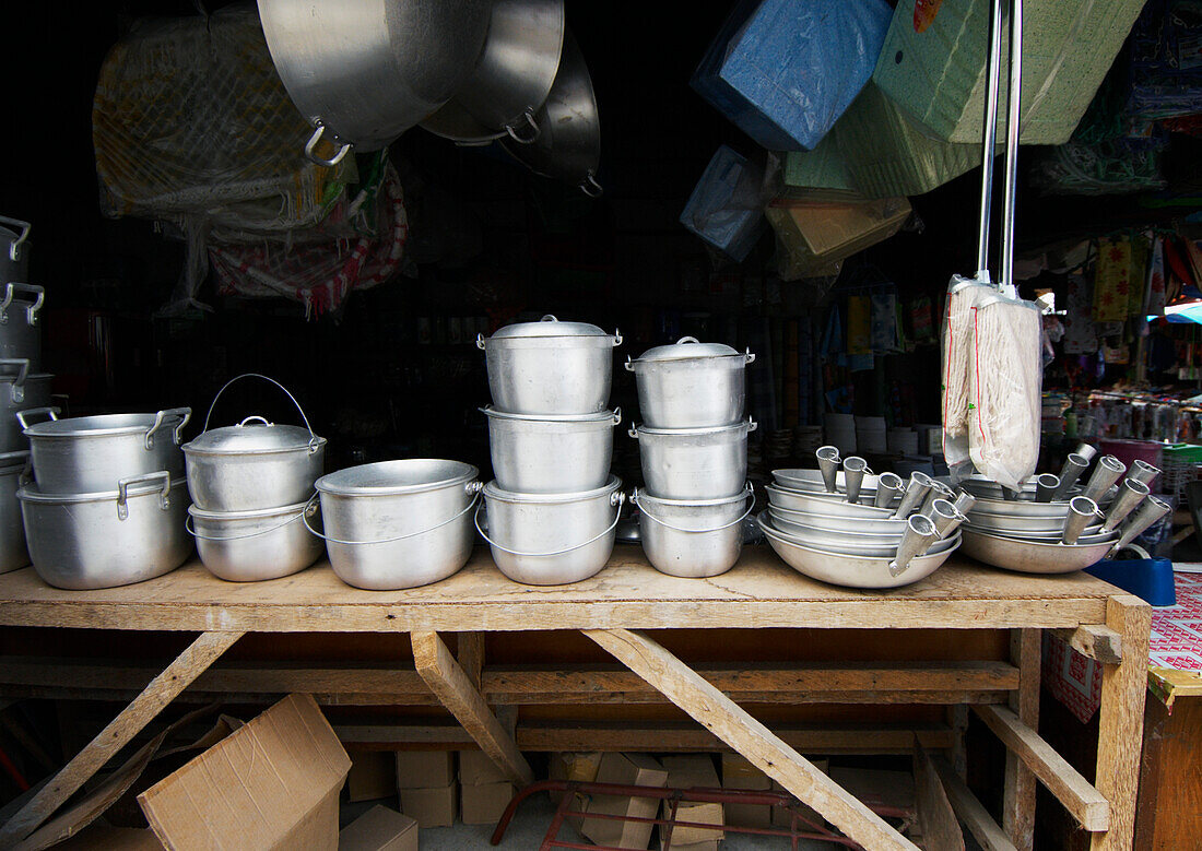 Market stall selling pots and pans - Philippines