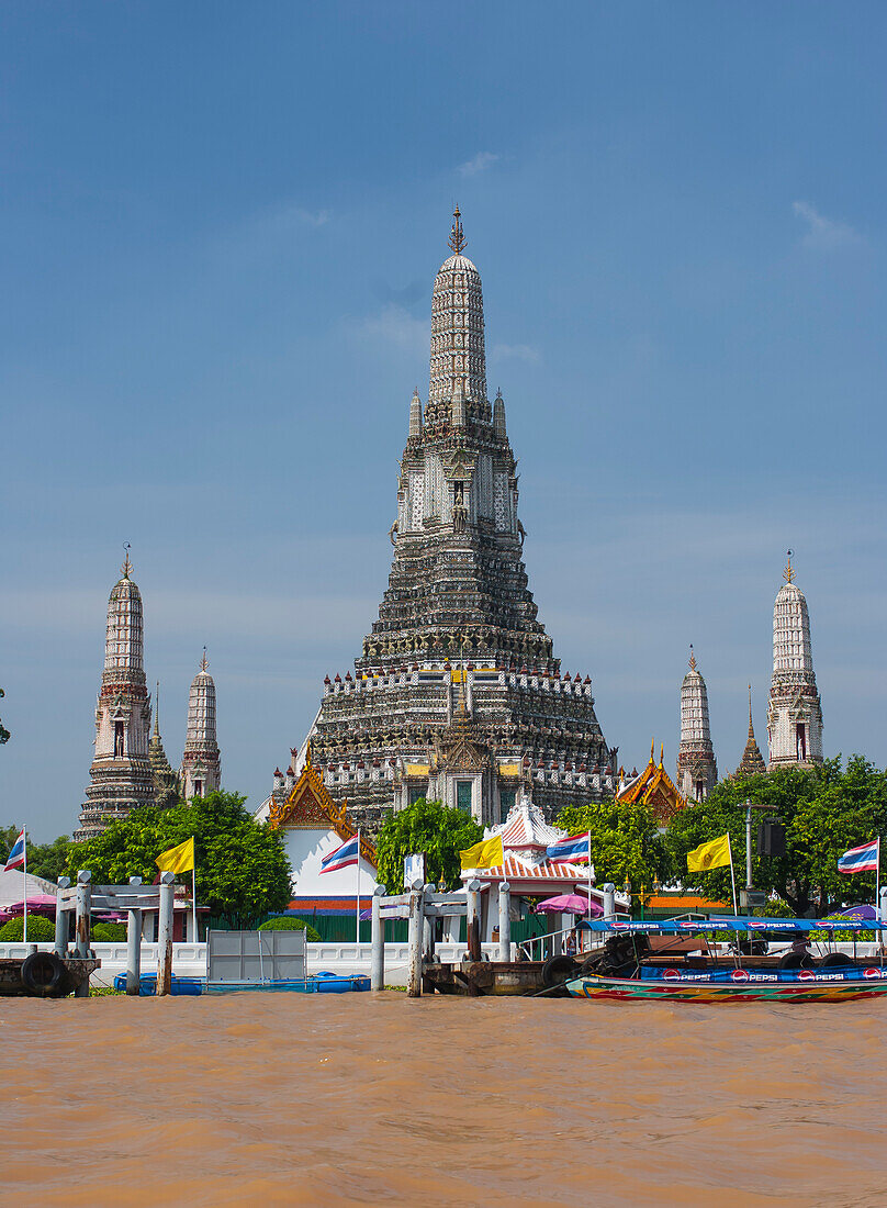 Wat Arun Temple on the bank of the Chao Phraya River in Bangkok Thailand