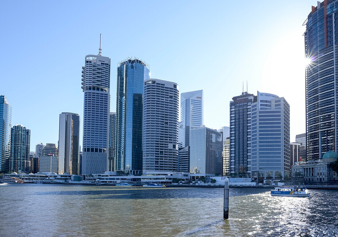 View across Brisbane River of CBD high rise buildings