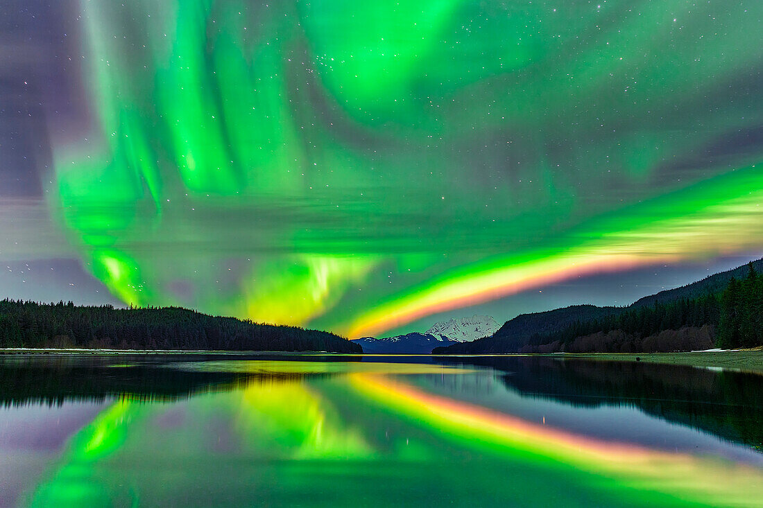 The northern lights dance in the Alaska winter sky.