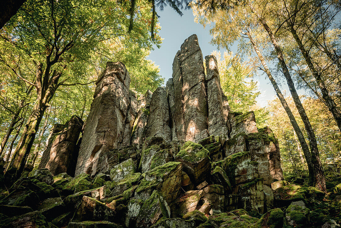 Steinwand rock formation near Poppenhausen, Rhoen, Hesse, Germany, Europe