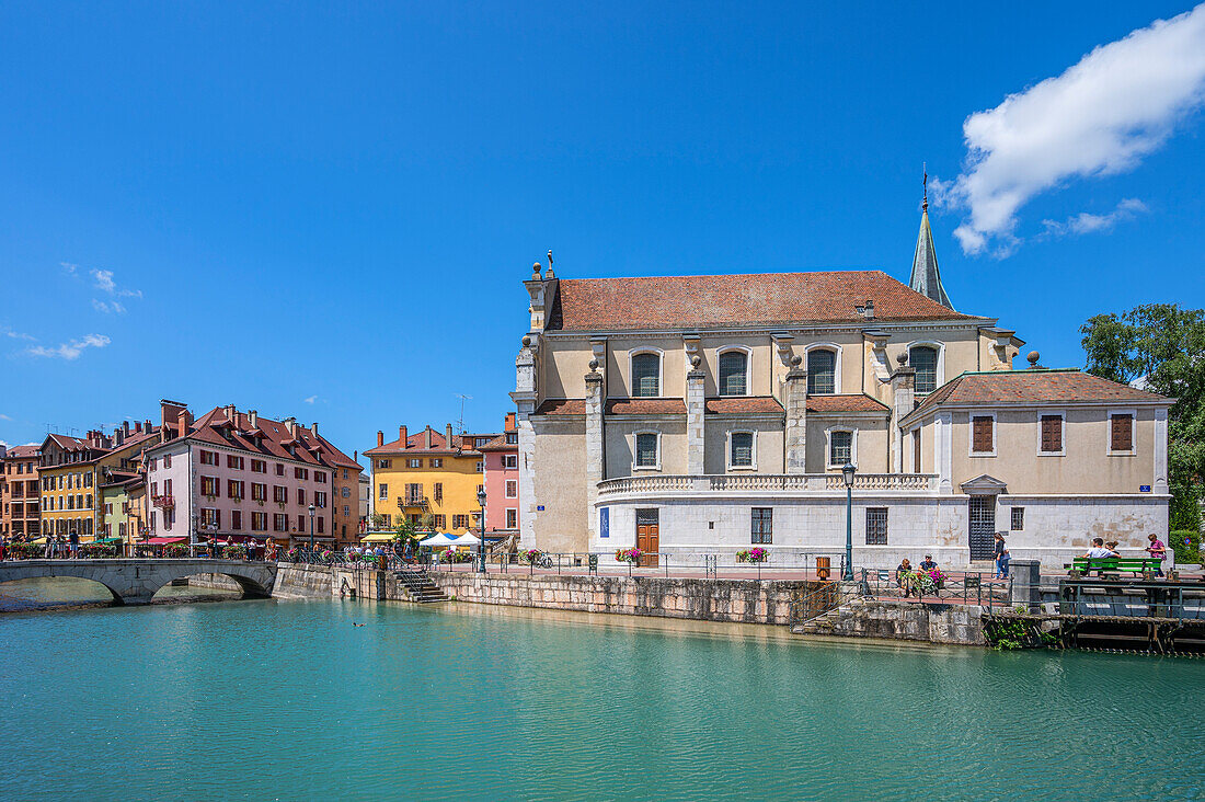 Waterfront promenade with Église Saint-François de Sales in Annecy, Haute-Savoie department, Auvergne-Rhône-Alpes, France