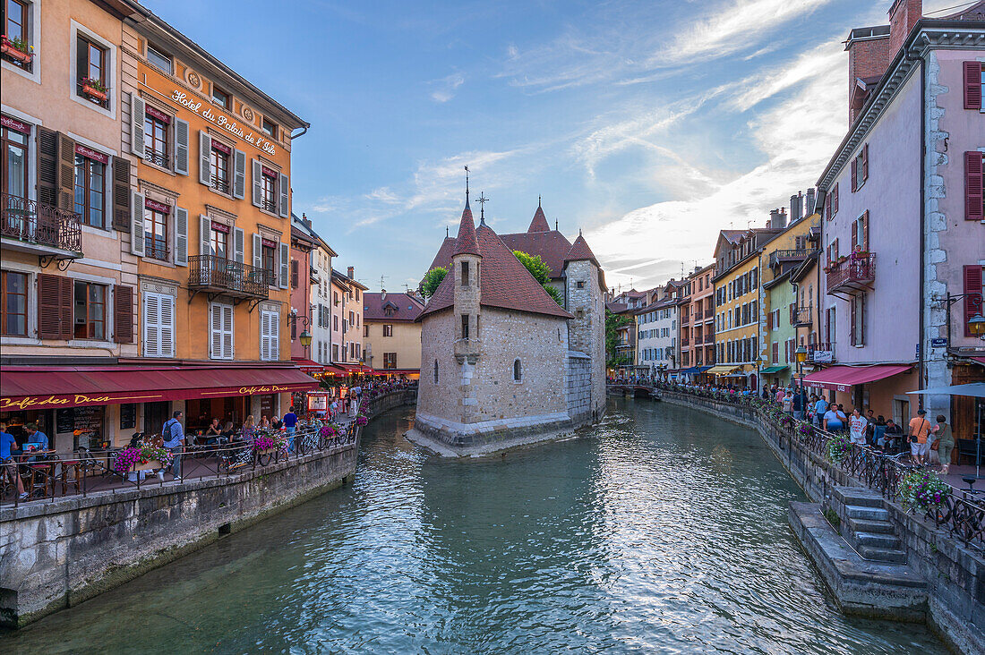 Palais de l'Isle and Thiou Canal Annecy in the evening, Haute-Savoie department, Auvergne-Rhone-Alpes, France