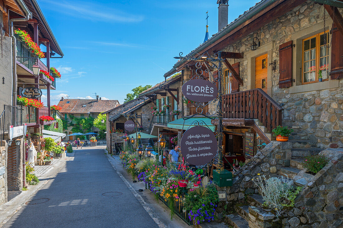 Alley in Yvoire, Haute-Savoie department, Auvergne-Rhone-Alpes, France