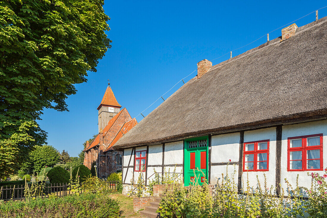 Thatched-roof school museum in Middelhagen, Ruegen Island, Mecklenburg-West Pomerania, Germany