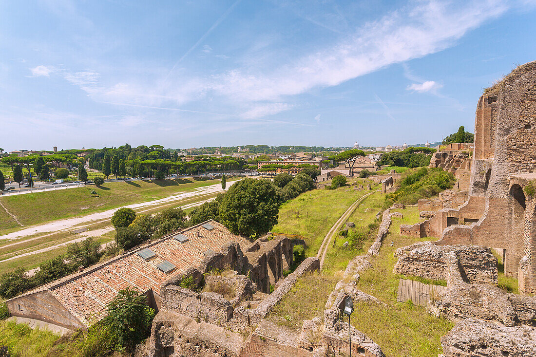 Rom, Palatin, Circus Maximus, Ausblick von Thermen des Septimius Severus, Latium, Italien