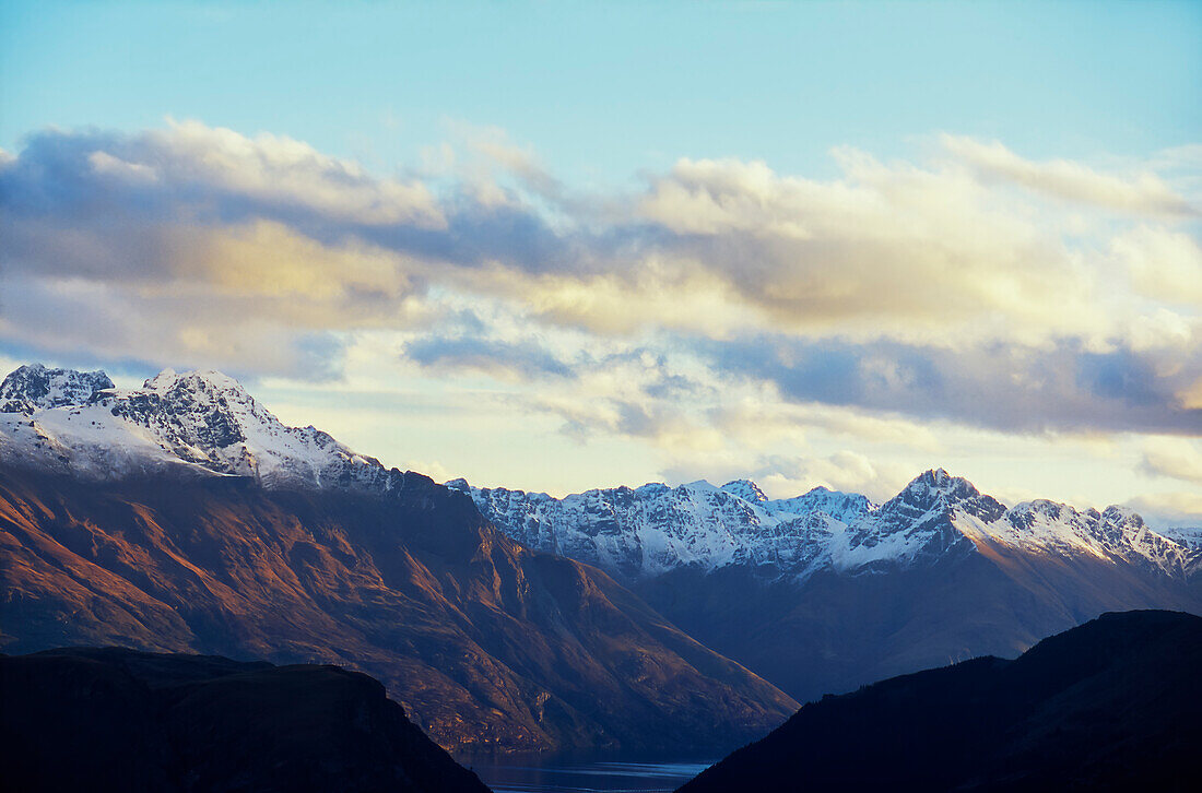 Snow capped Southern Alps in late afternoon light