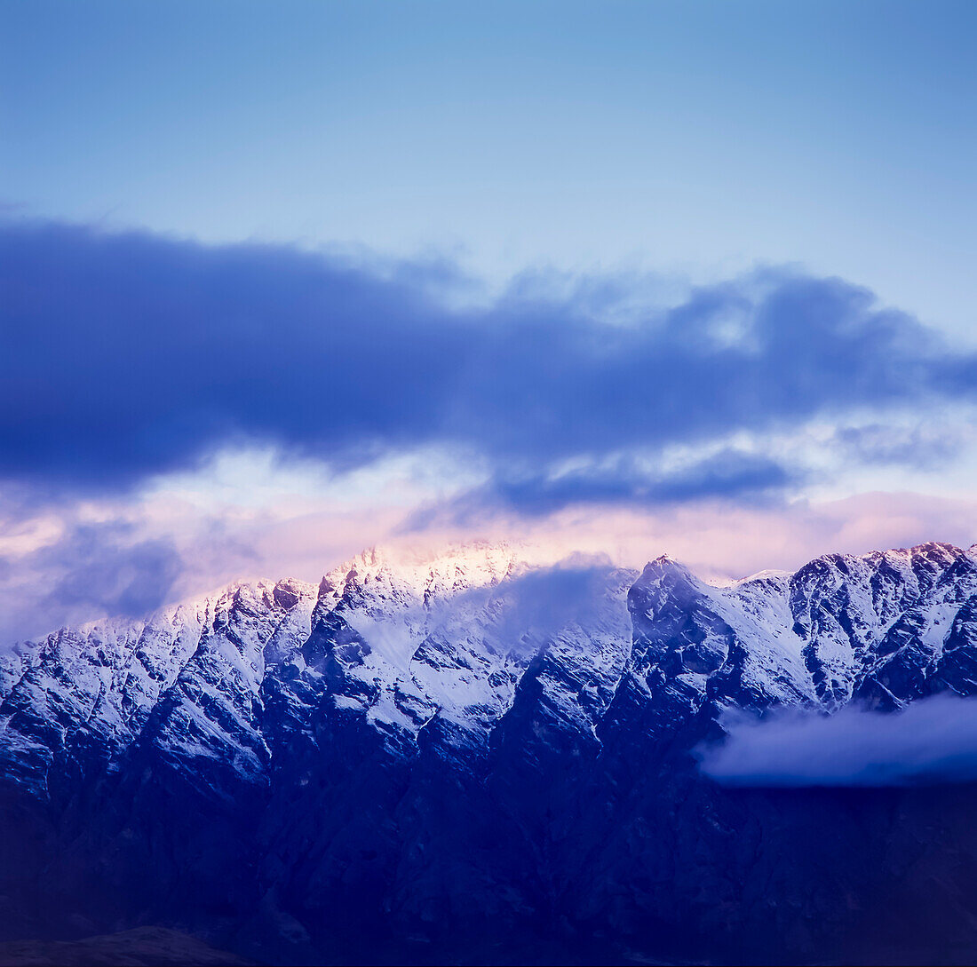 Snow capped Remarkables mountain range in New Zealand