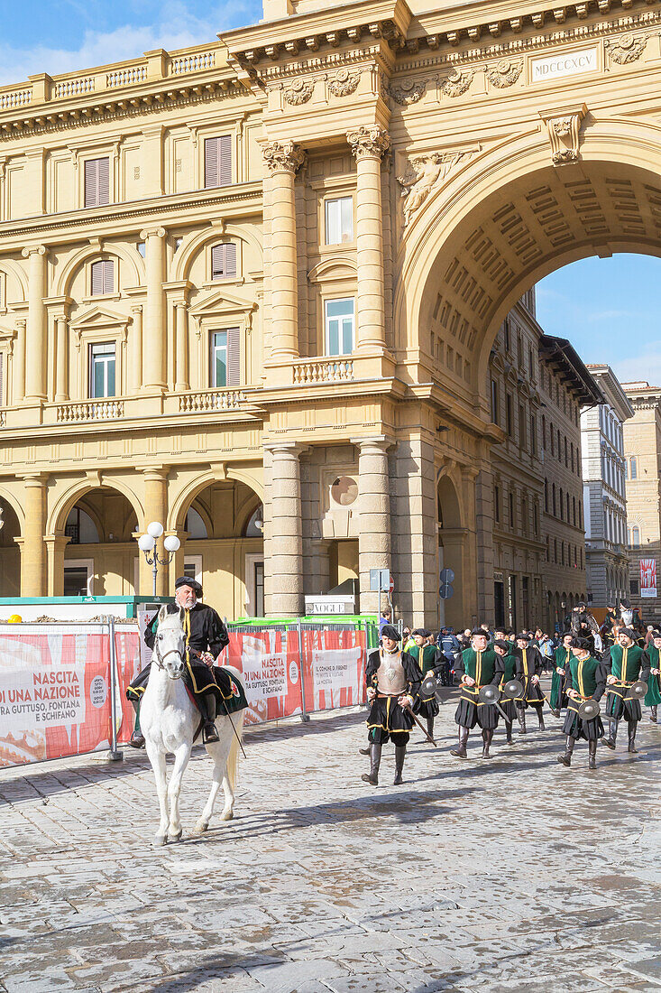 Participants in the Explosion of the Cart festival on parade, Florence, Tuscany, Italy