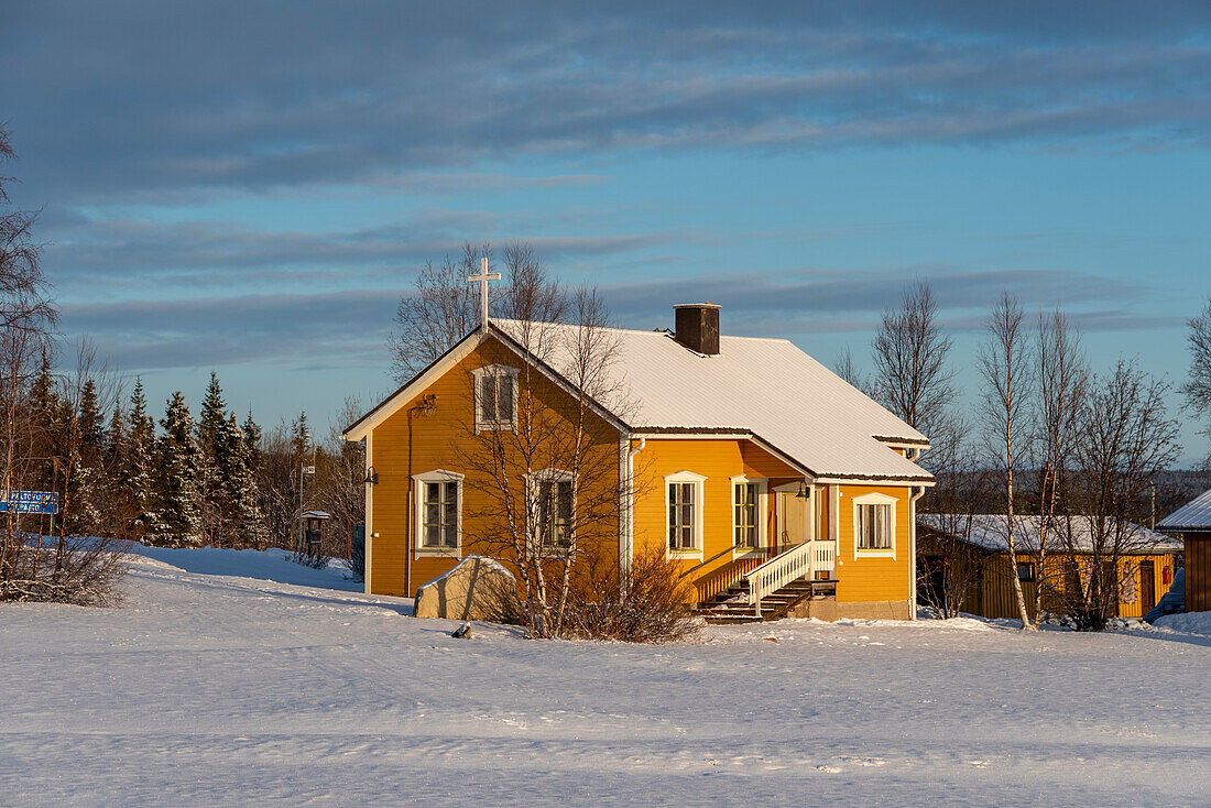 Yellow wooden church, Raattama, Lapland, Finland