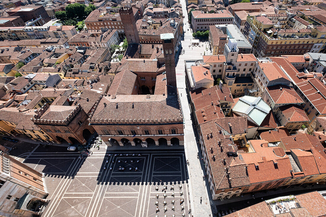 View of the Piazza del Comune from above , Cremona, Lombardy, Italy, Europe