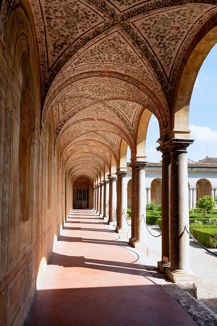 View of the painted gallery around the hanging garden in the Palazzo Ducale in Mantua, Mantova, Lombardy, Italy, Italy, Europe