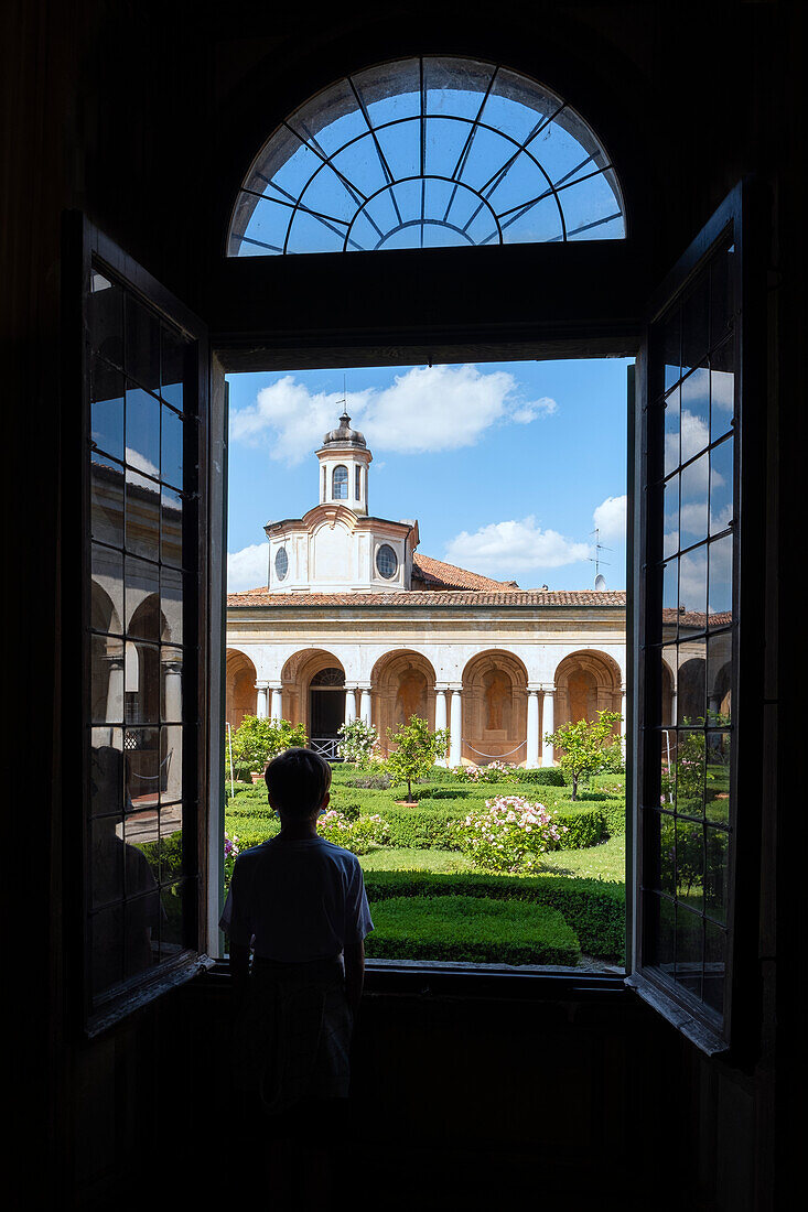 Blick auf den Innenhof mit dem Hängenden Garten im Dogenpalast von Mantua, Mantova, Lombardei, Italien, Europa