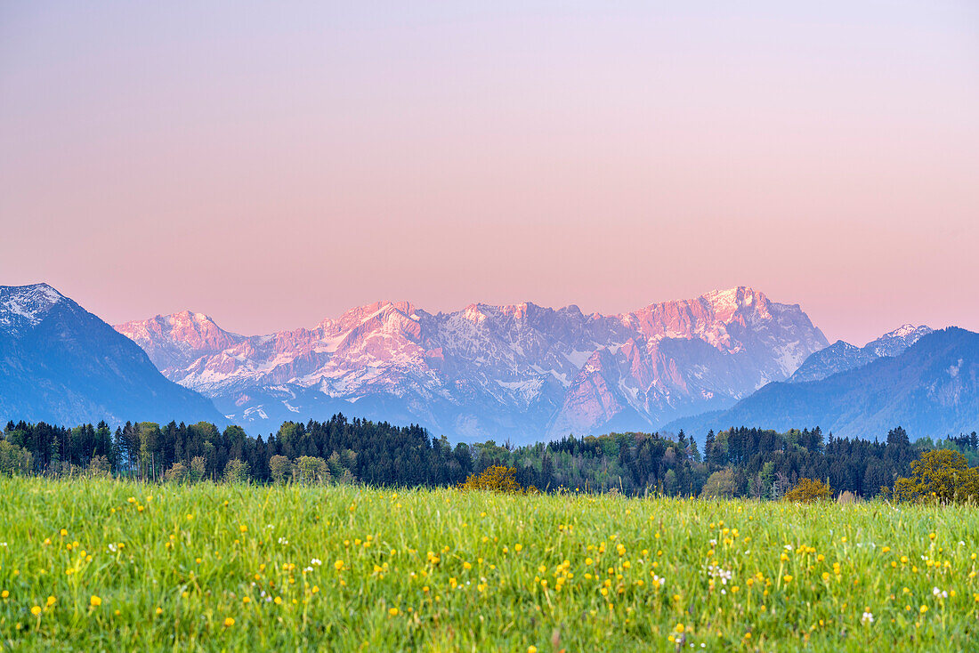 View to the Zugspitze, Riegsee, Upper Bavaria, Bavaria, Germany
