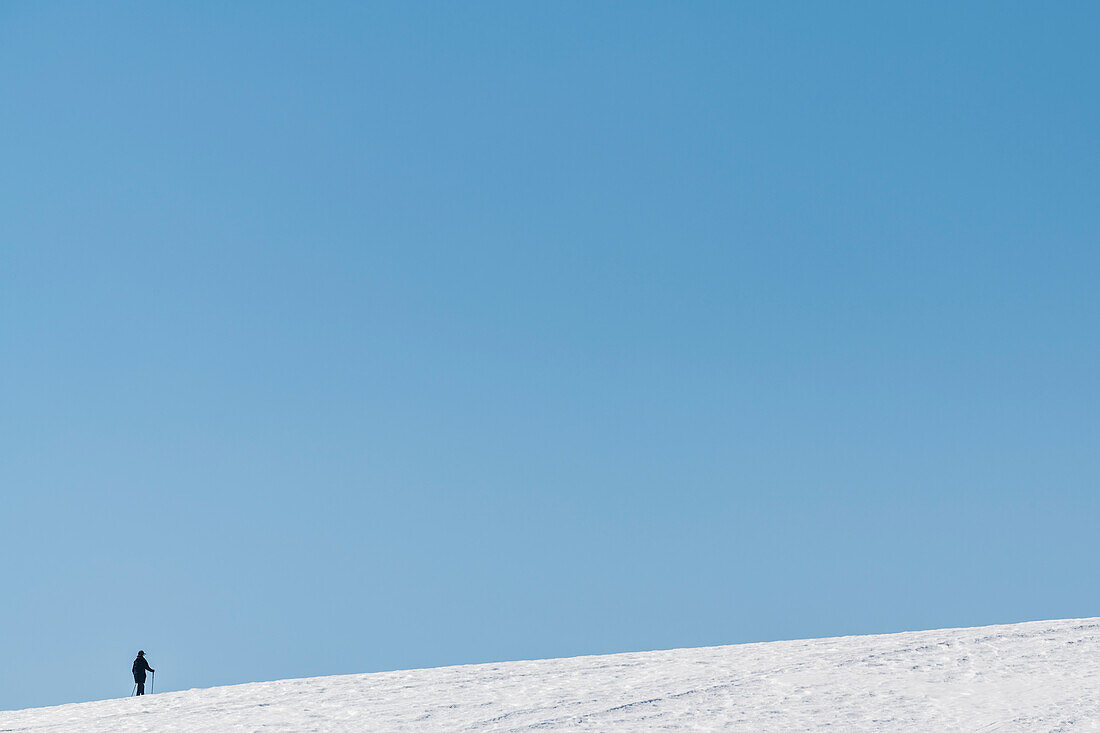 Female hiker, snow, Compatsch, Seiser Alm, South Tyrol, Alto Adige, Italy