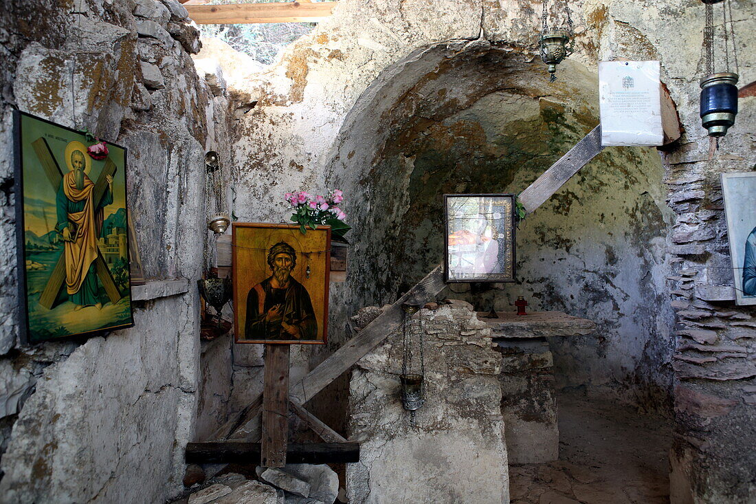 Ruins of a chapel in Stavros Bay, Ithaca, Ionian Islands, Greece