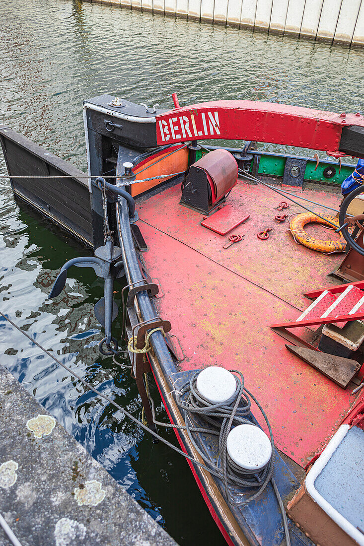 Old ships in the Spree Canal, historic harbour, Berlin, Germany