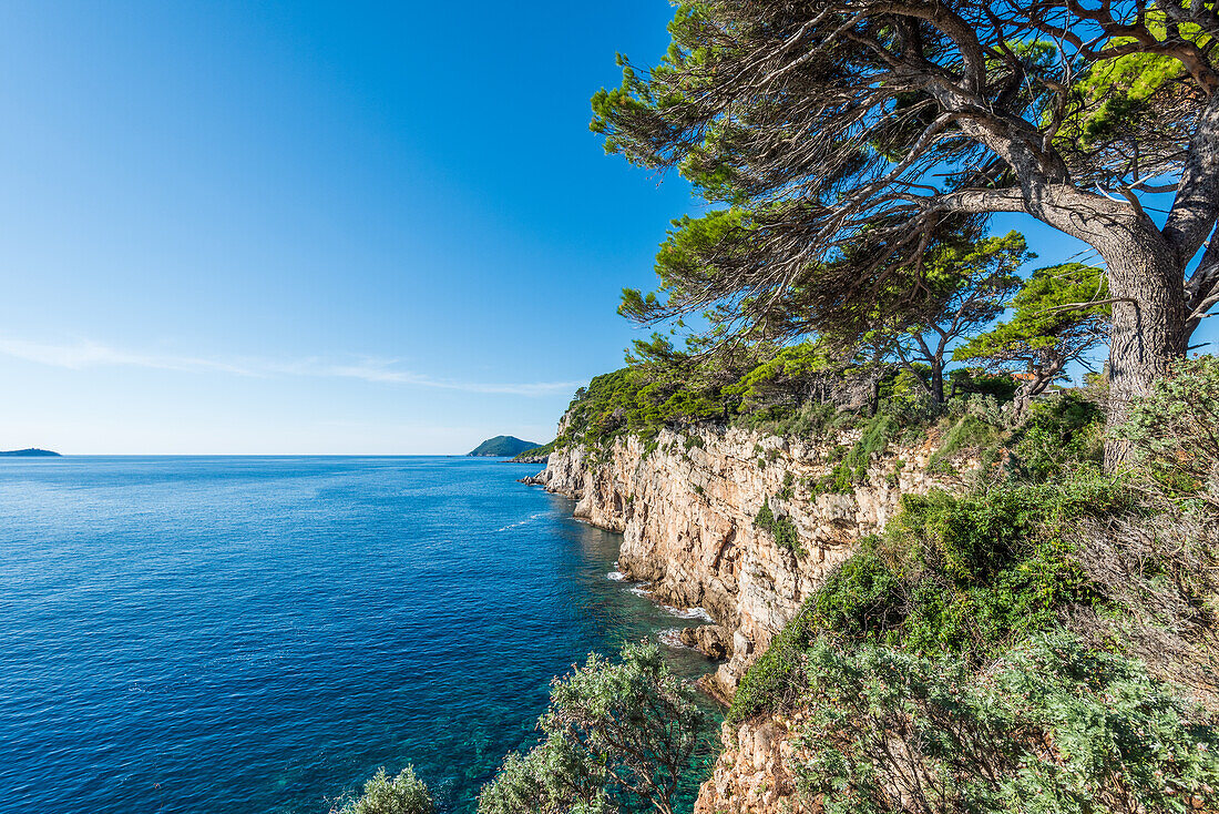 Cliffs on the island of Koločep near Dubrovnik, Croatia