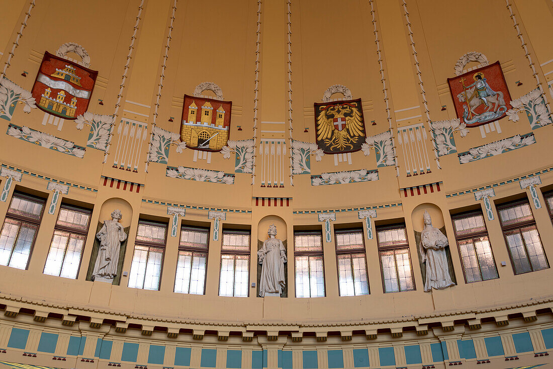 Historic Art Nouveau train station hall, Prague main train station, Czech Republic