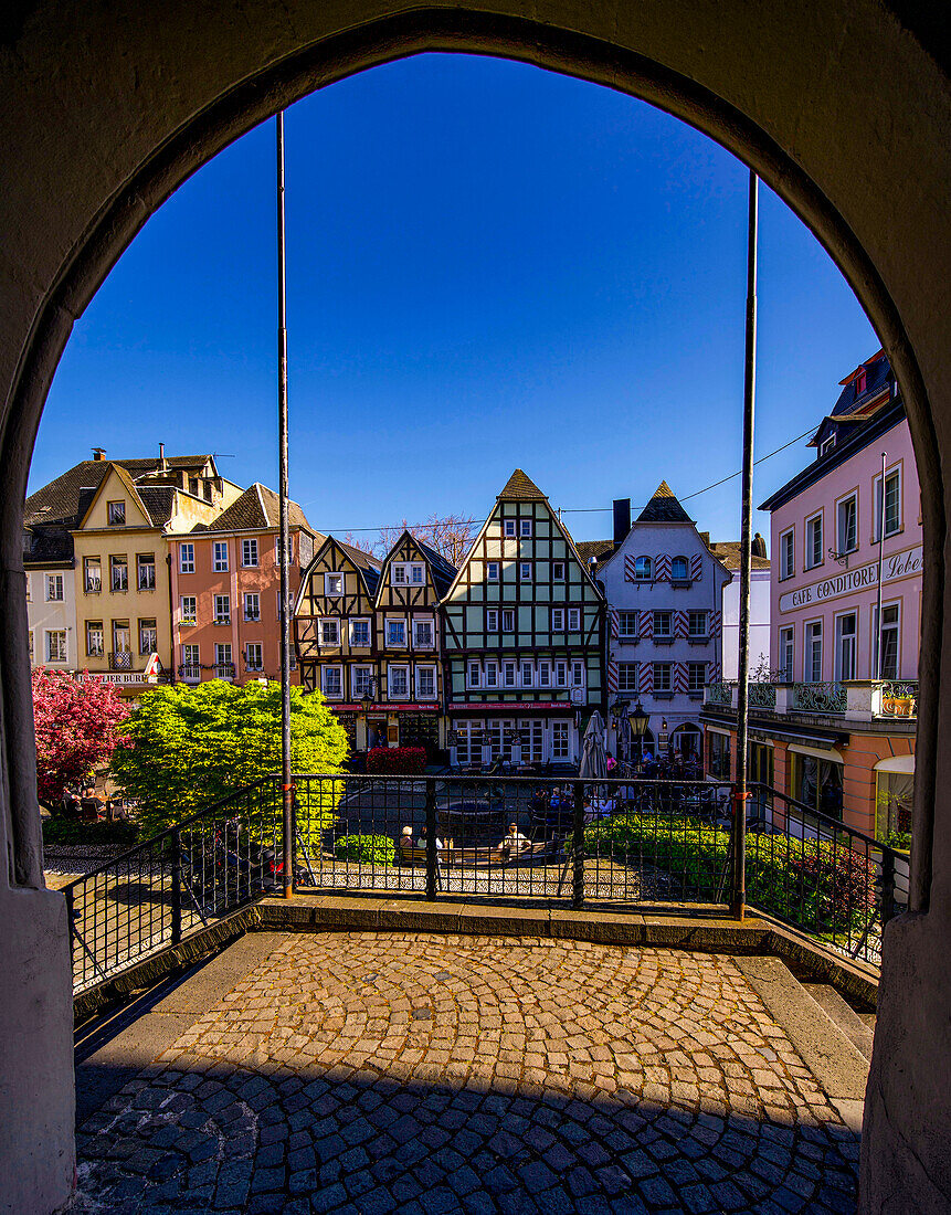 View from the castle in Linz am Rhein to the Burgplatz, Rhineland-Palatinate, Germany