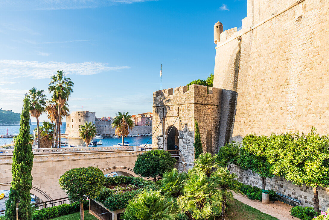 Ploce Gate, Revelin Fortress and Old Port in Dubrovnik, Croatia