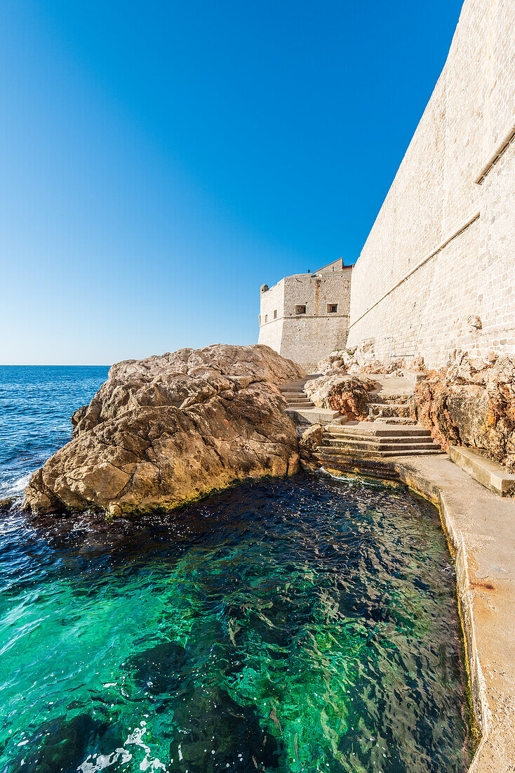 City walls and sea in Dubrovnik, Croatia