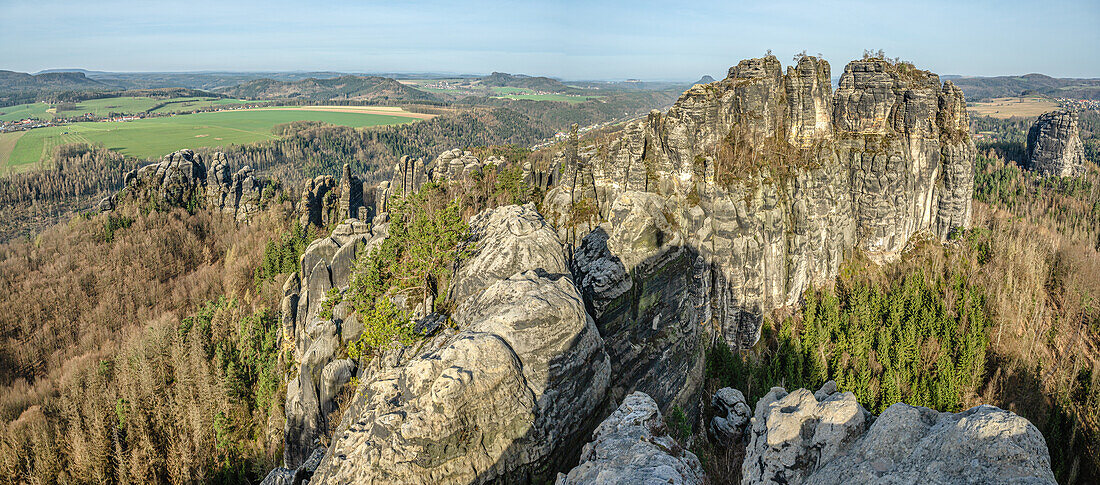 Aussicht von den Schrammsteinen in der Sächsischen Schweiz, Sachsen, Deutschland