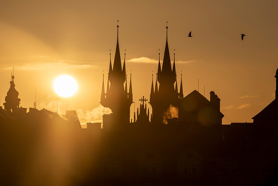 Tyn Church at sunrise, Prague, Czech Republic