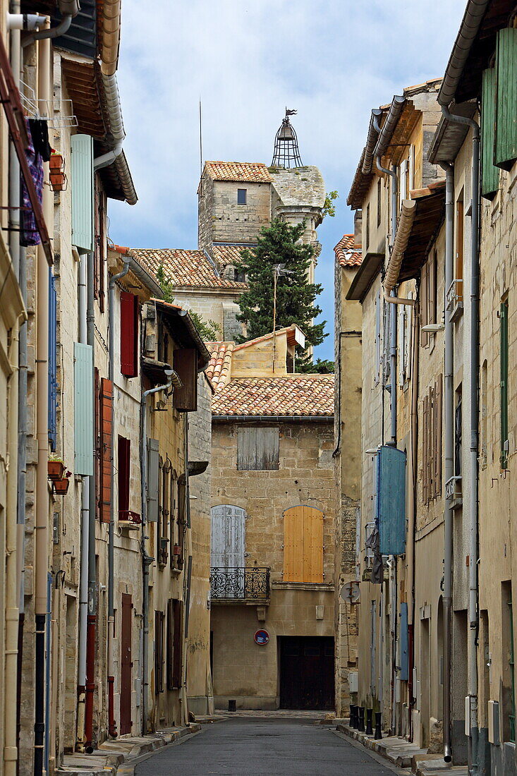 Old town alley in Beaucaire, Bouche-du-Rhone, Provence-Alpes-Cote d'Azur, France