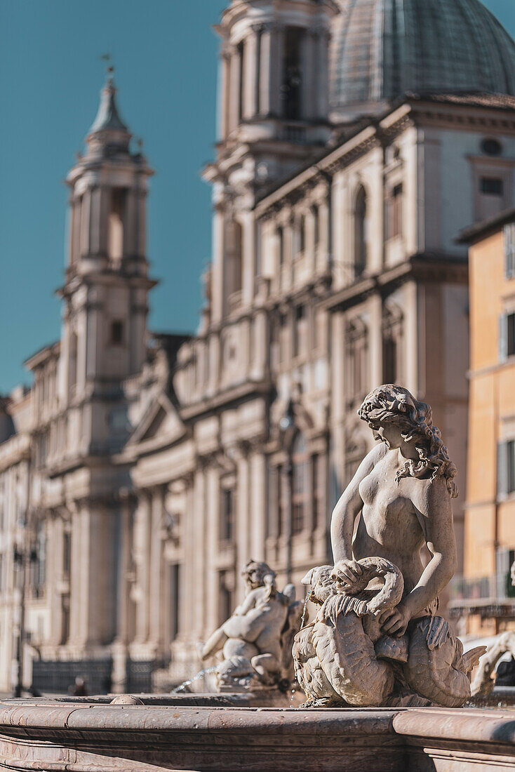 Fountain of Neptune marble fountain in Piazza Navona, Rome, Lazio, Italy, Europe