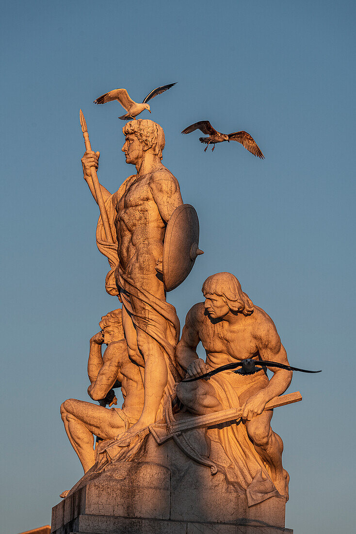 Statue in front of Victor Emmanuel II, National Monument to Victor Emmanuel II, Monumento a Vittorio Emanuele II, Rome, Lazio, Italy, Europe