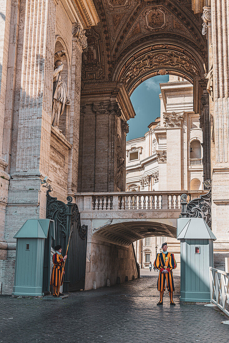 Swiss Guard at St. Peter's Basilica, Rome, Lazio, Italy, Europe