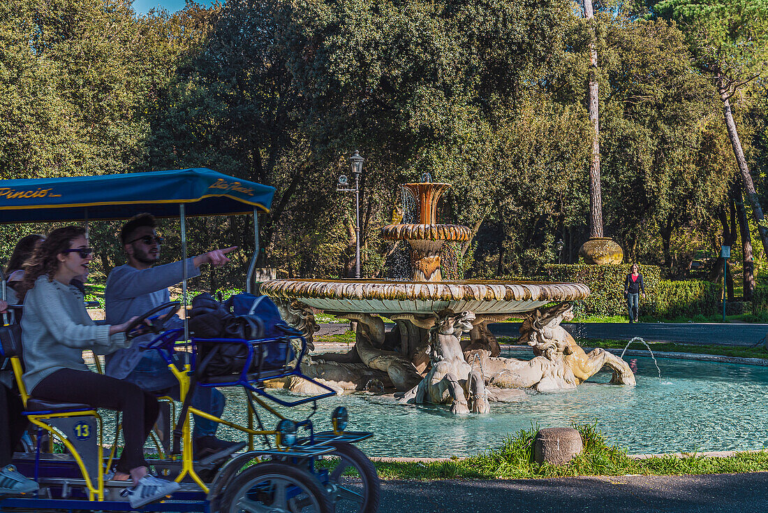 Cycle rickshaw in Villa Borghese park area, Rome, Lazio, Italy, Europe