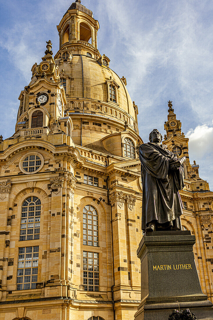 Martin Luther statue in front of the Frauenkirche in Dresden,Saxony,Germany