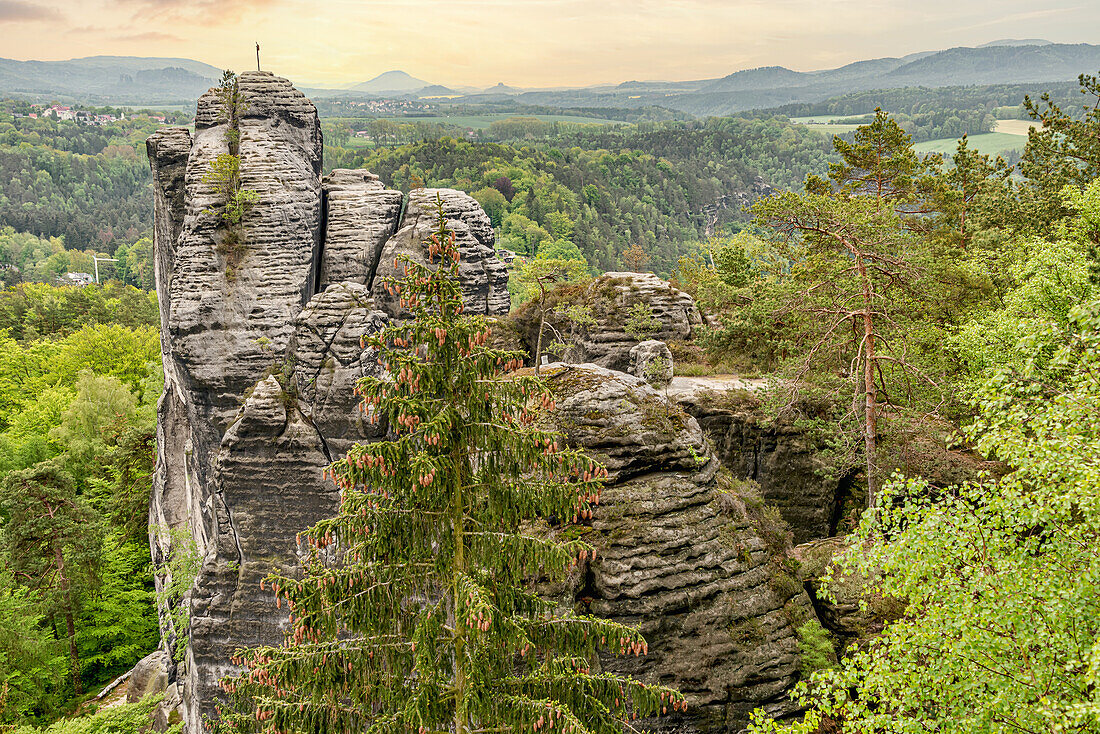 Lamm rock formation at the Bastei in Saxon Switzerland, Saxony, Germany