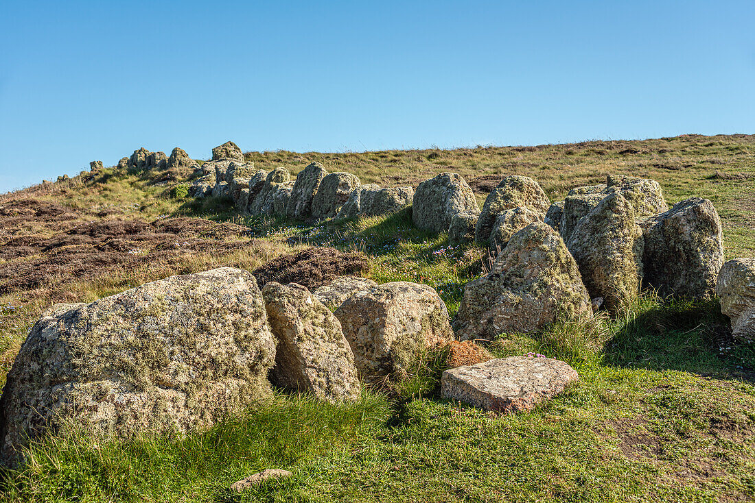 Rock formations on a coast at Lands End, Cornwall, England, UK