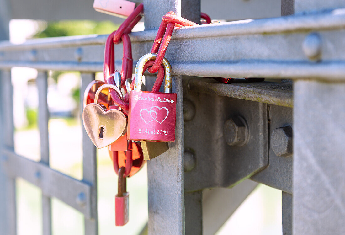 Love locks on the Innsteg in Passau