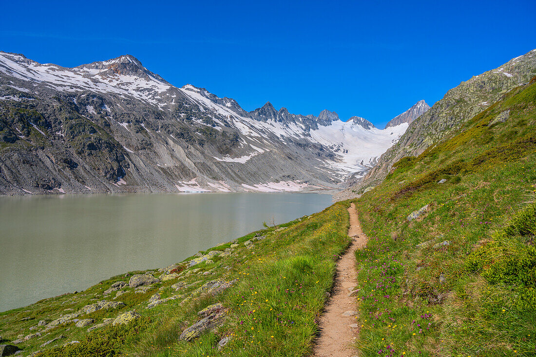 The Oberaarsee with the Oberaarhorn, Bernese Oberland, Canton of Bern, Switzerland