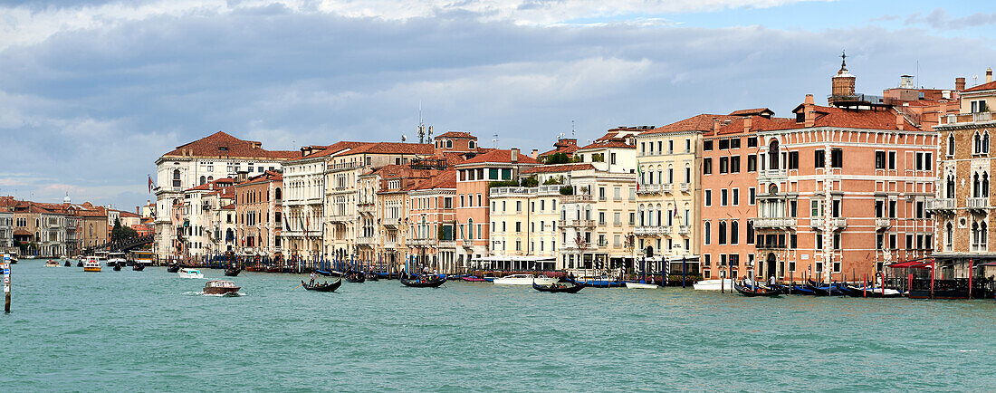View from the Venice Lagoon to the row of houses on the Grand Canal, Venice, Italy, Europe